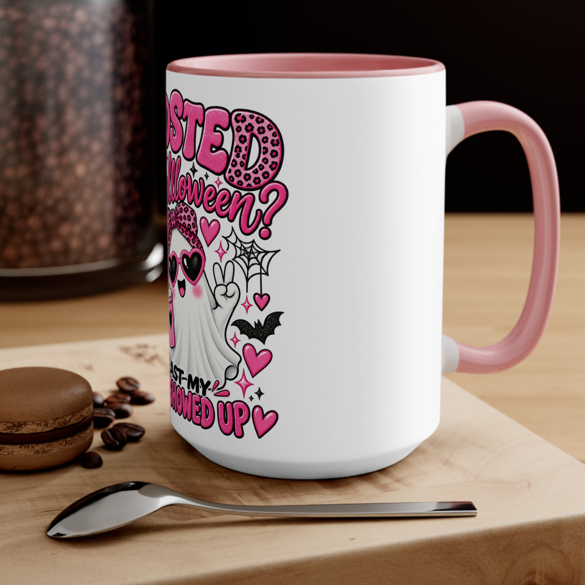 Halloween Ghost Mug — "Ghosted on Halloween" Cute Pink Costume Coffee Cup