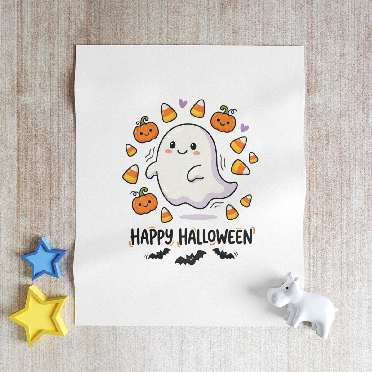 Happy Halloween Ghost Throw Blanket | Pumpkin & Candy Corn Cozy Decor