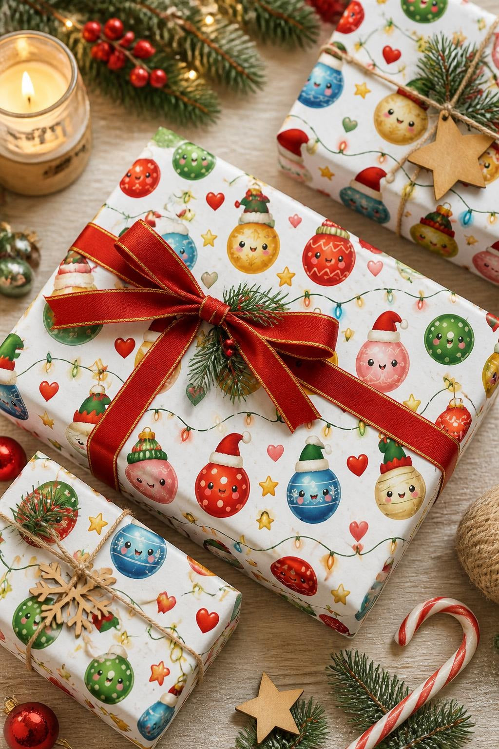 Cute Christmas Ornament Gift Wrapping Paper Roll