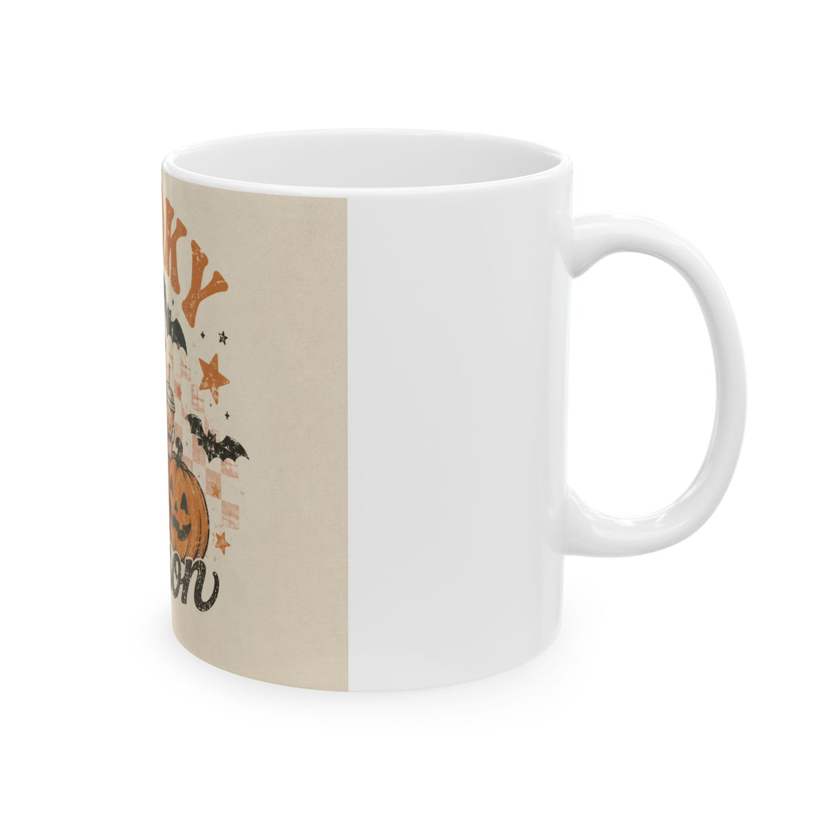 Spooky Season Ceramic Mug | Ghost, Pumpkin & Bat Halloween Coffee Cup
