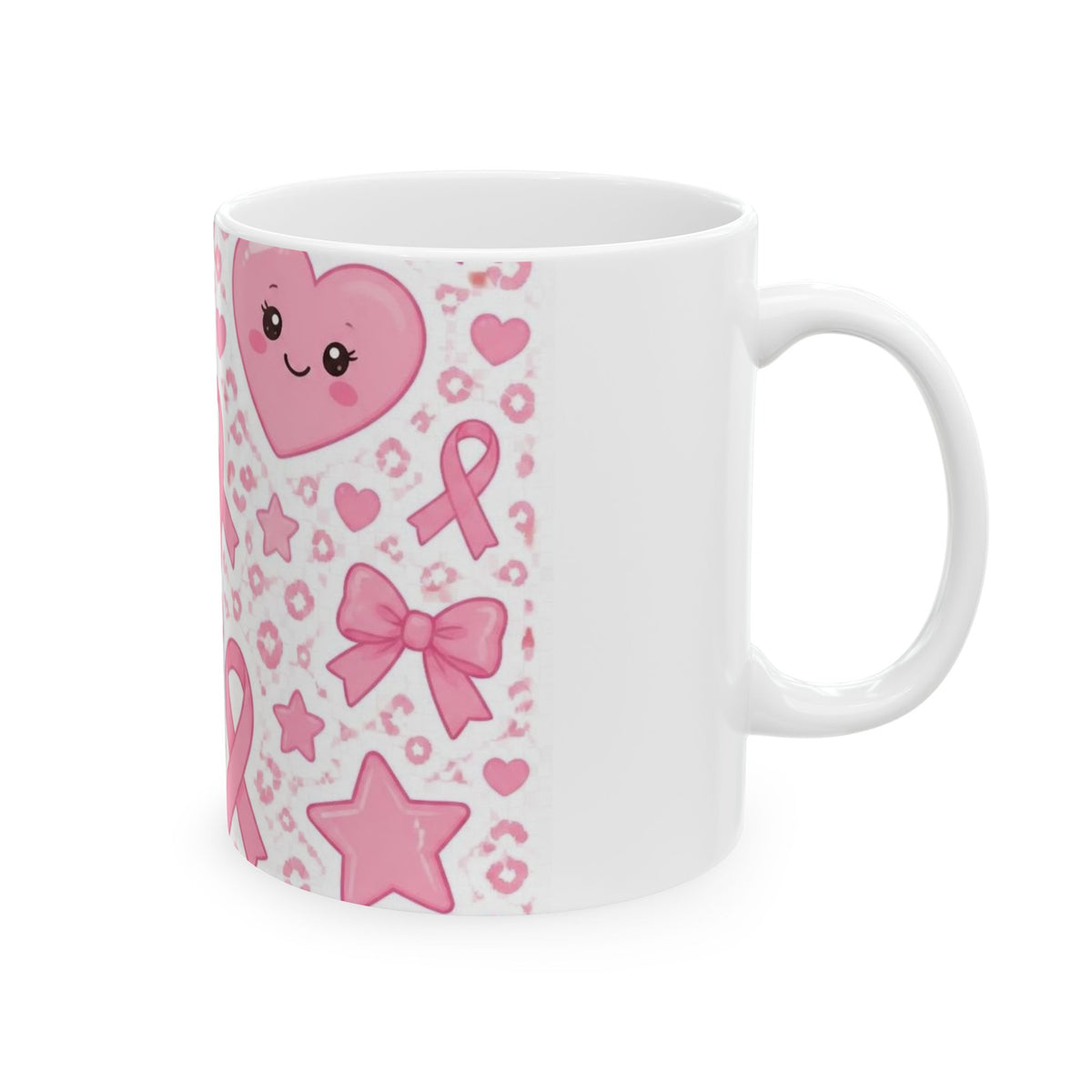 Breast Cancer Awareness Pink Ribbon Ceramic Mug – Cute Heart & Ribbon Pattern (11oz/15oz)