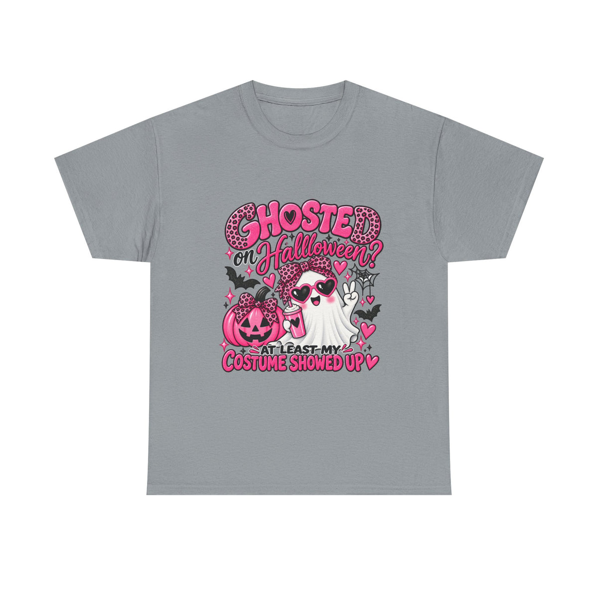 Halloween Ghost Tee – "Ghosted on Halloween? At Least My Costume Showed Up" Pink Cute Graphic