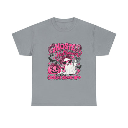 Halloween Ghost Tee – "Ghosted on Halloween? At Least My Costume Showed Up" Pink Cute Graphic