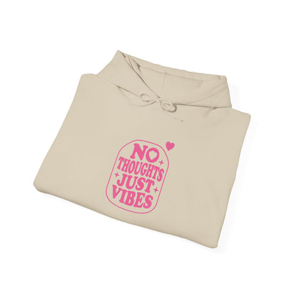 No Thoughts Just Vibes Hoodie | Retro Y2K Pink Slogan Pullover