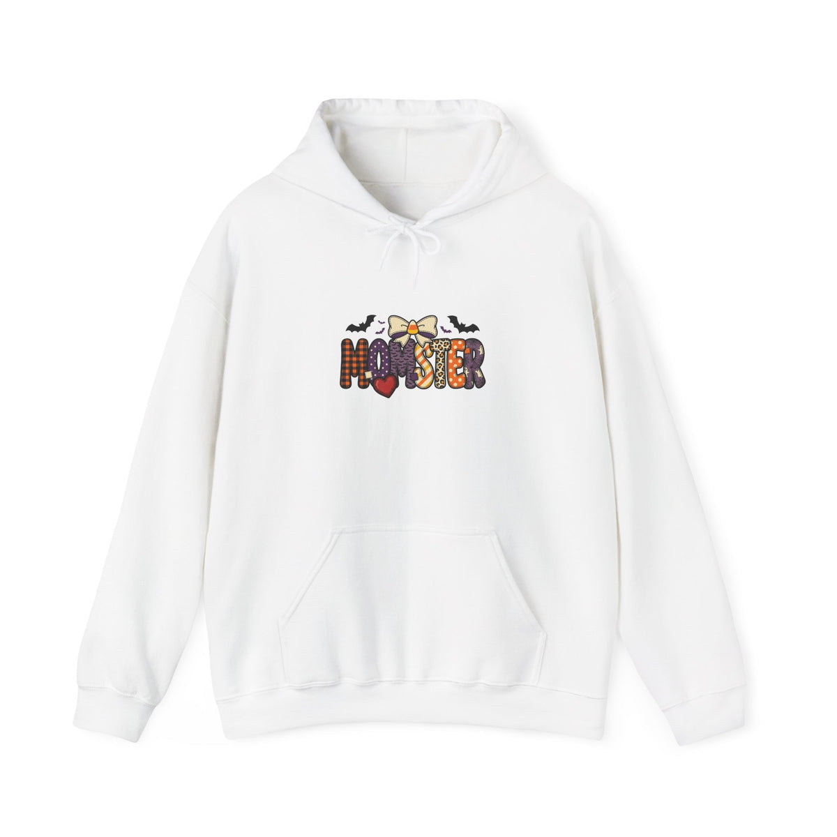 Momster Halloween Hoodie | Spooky Mom Pullover, Purple Orange Bat Graphic