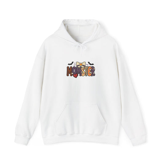 Momster Halloween Hoodie | Spooky Mom Pullover, Purple Orange Bat Graphic