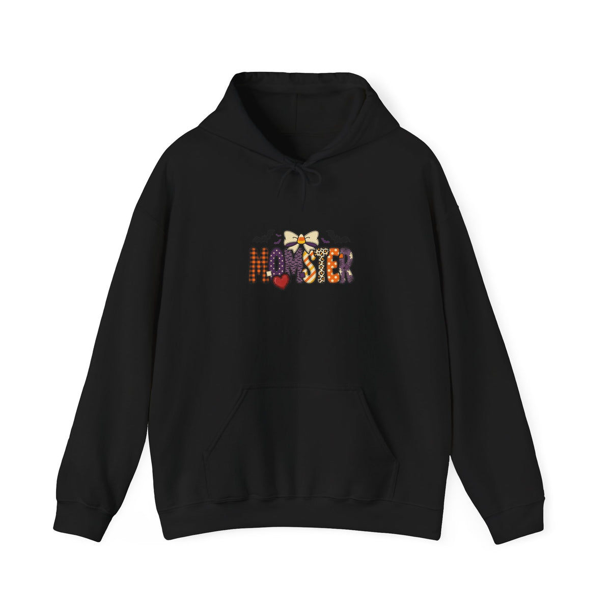 Momster Halloween Hoodie | Spooky Mom Pullover, Purple Orange Bat Graphic