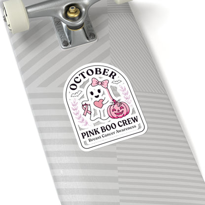 Pink Boo Crew Sticker | Breast Cancer Awareness Ghost Ribbon
