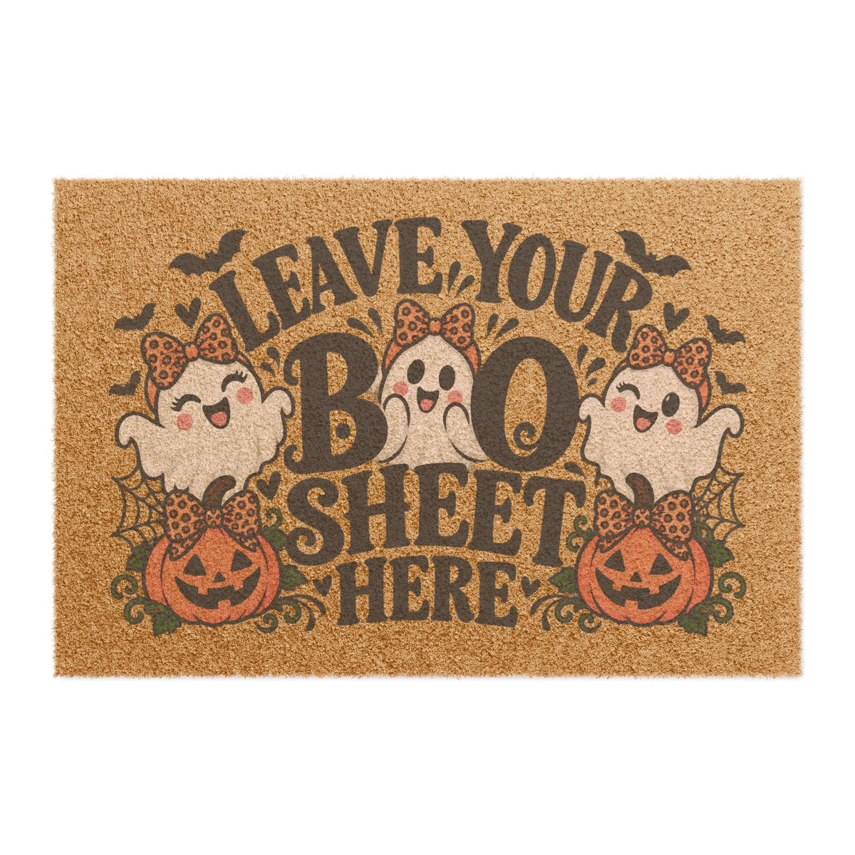 Halloween 'Leave Your Boo Sheet Here' Doormat - Cute Ghosts & Pumpkins Welcome Mat