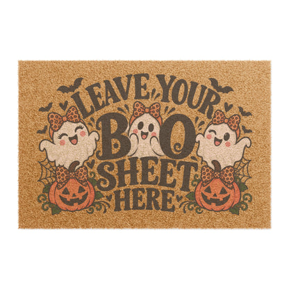 Halloween 'Leave Your Boo Sheet Here' Doormat - Cute Ghosts & Pumpkins Welcome Mat