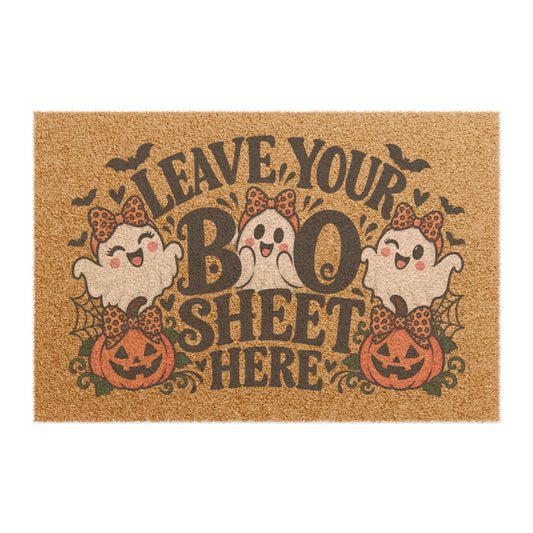 Halloween 'Leave Your Boo Sheet Here' Doormat - Cute Ghosts & Pumpkins Welcome Mat