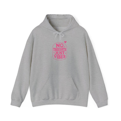 No Thoughts Just Vibes Hoodie | Retro Y2K Pink Slogan Pullover