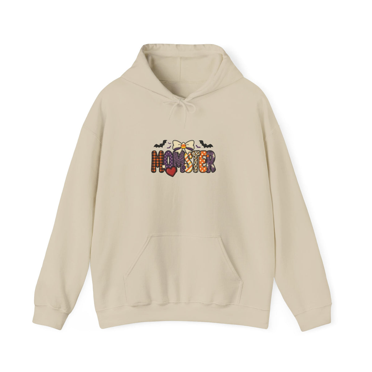 Momster Halloween Hoodie | Spooky Mom Pullover, Purple Orange Bat Graphic