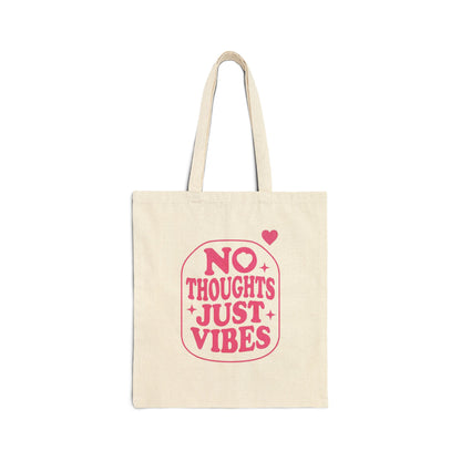 No Thoughts Just Vibes Tote Bag | Retro Y2K Pink Bubble Font