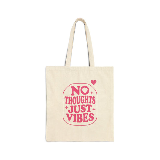 No Thoughts Just Vibes Tote Bag | Retro Y2K Pink Bubble Font