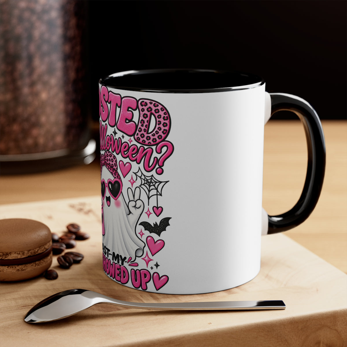 Halloween Ghost Mug — "Ghosted on Halloween" Cute Pink Costume Coffee Cup