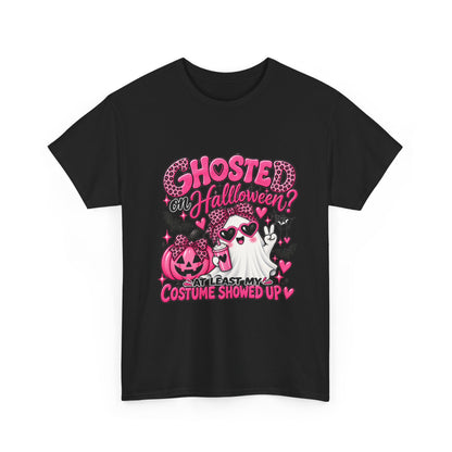 Halloween Ghost Tee – "Ghosted on Halloween? At Least My Costume Showed Up" Pink Cute Graphic