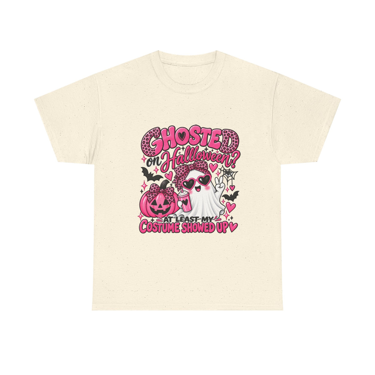 Halloween Ghost Tee – "Ghosted on Halloween? At Least My Costume Showed Up" Pink Cute Graphic