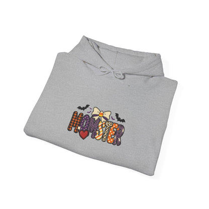 Momster Halloween Hoodie | Spooky Mom Pullover, Purple Orange Bat Graphic