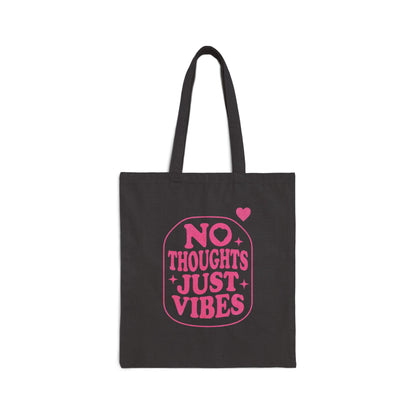 No Thoughts Just Vibes Tote Bag | Retro Y2K Pink Bubble Font
