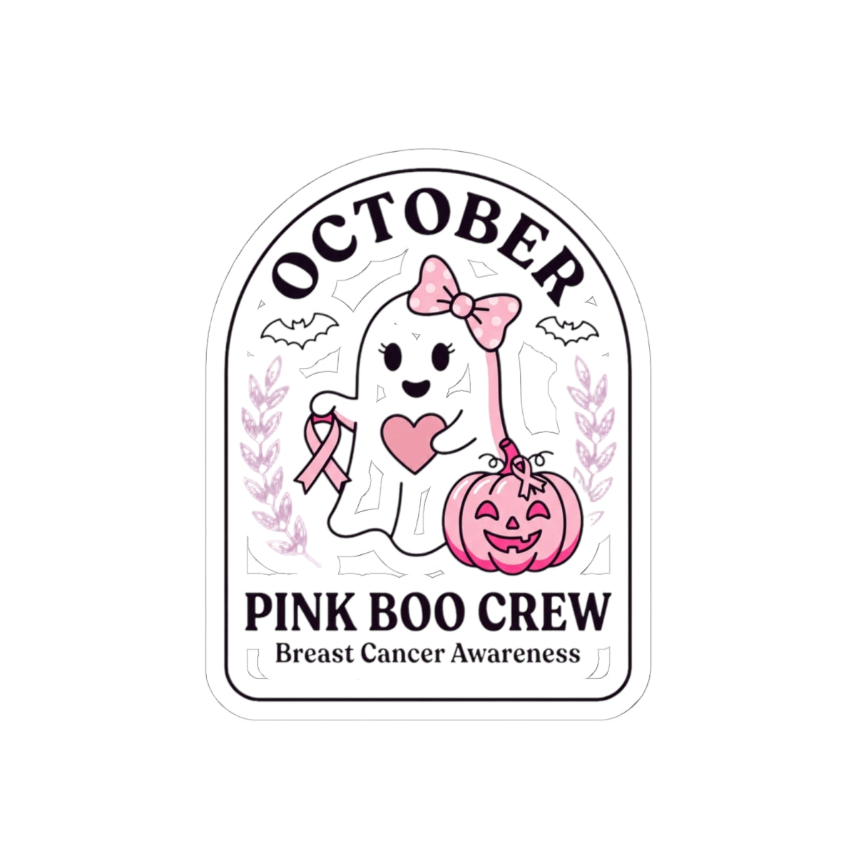 Pink Boo Crew Sticker | Breast Cancer Awareness Ghost Ribbon