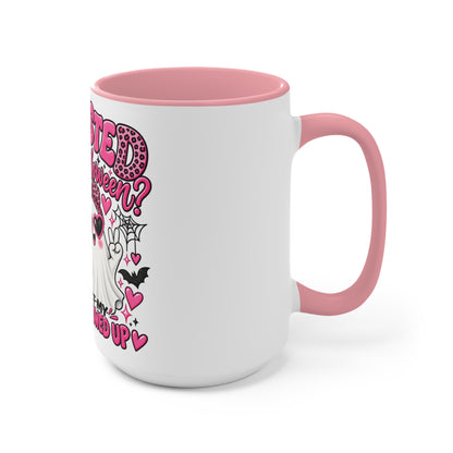Halloween Ghost Mug — "Ghosted on Halloween" Cute Pink Costume Coffee Cup