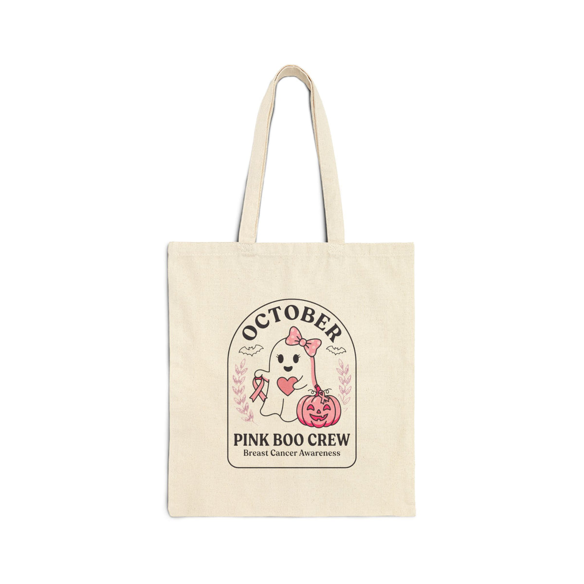 Pink Boo Crew Tote Bag | Breast Cancer Awareness Ghost Ribbon