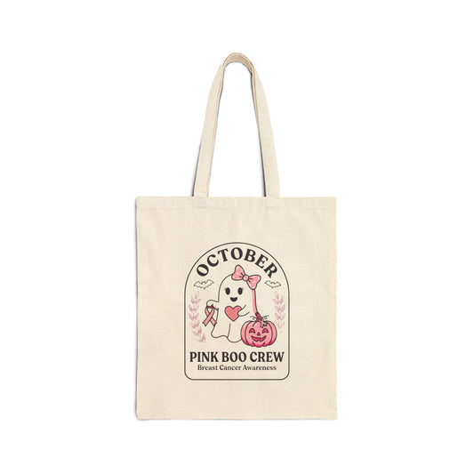 Pink Boo Crew Tote Bag | Breast Cancer Awareness Ghost Ribbon