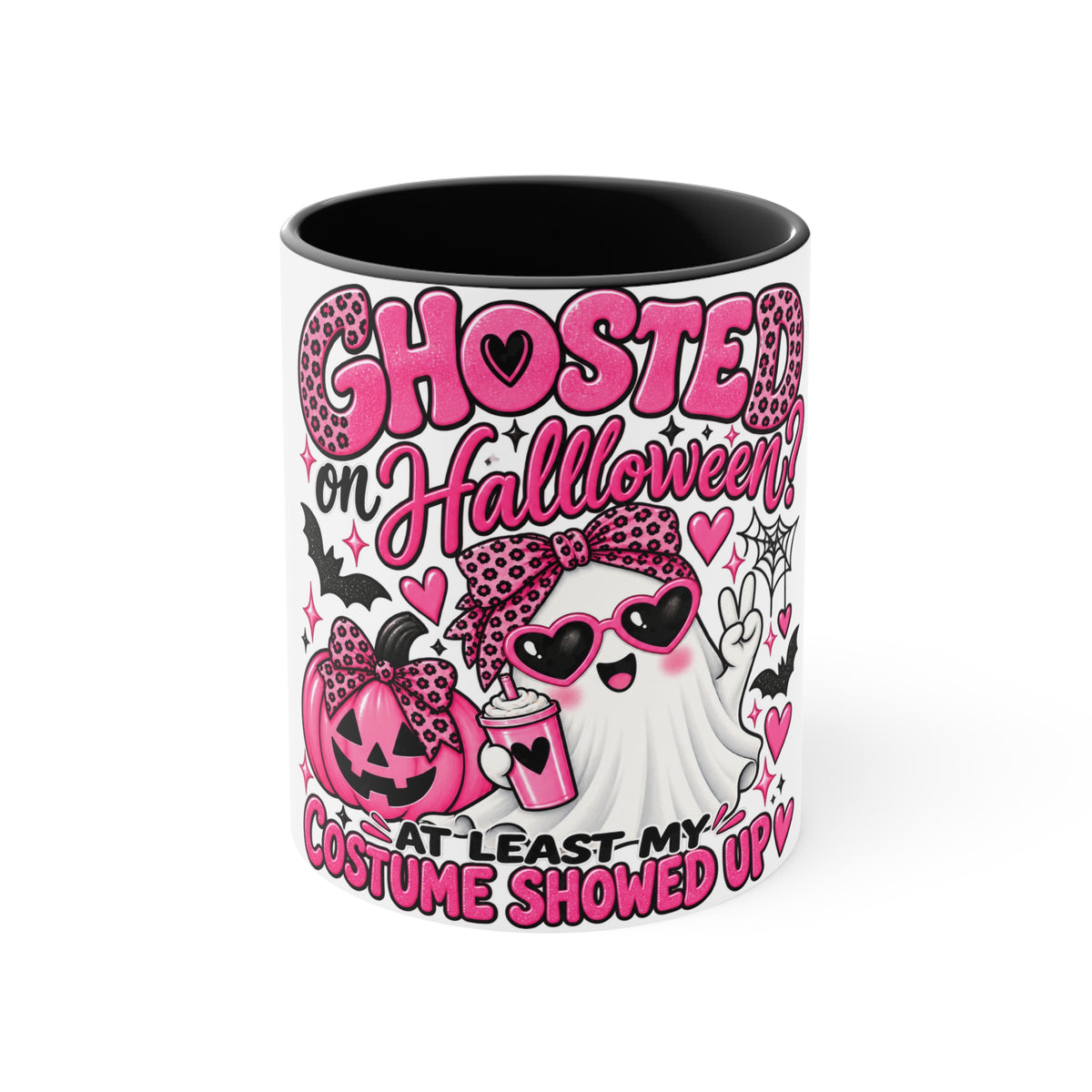 Halloween Ghost Mug — "Ghosted on Halloween" Cute Pink Costume Coffee Cup