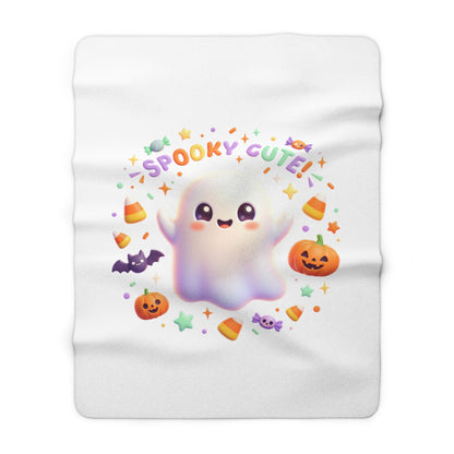 Spooky Cute Ghost Sherpa Blanket | Halloween Pumpkin Candy Plush Throw