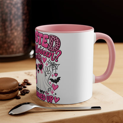 Halloween Ghost Mug — "Ghosted on Halloween" Cute Pink Costume Coffee Cup