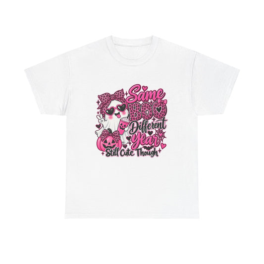Graphic Tee — "Same Boo Different Year" Cute Halloween Cat Pumpkin Shirt