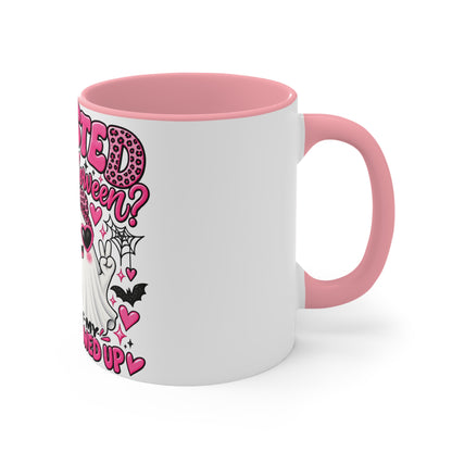 Halloween Ghost Mug — "Ghosted on Halloween" Cute Pink Costume Coffee Cup