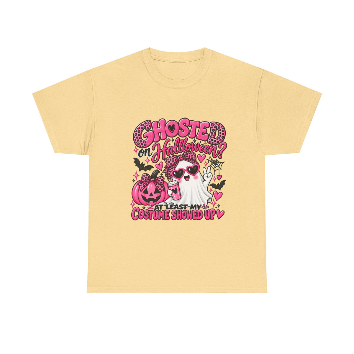 Halloween Ghost Tee – "Ghosted on Halloween? At Least My Costume Showed Up" Pink Cute Graphic