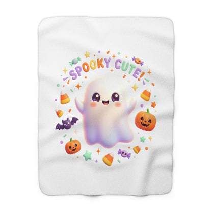 Spooky Cute Ghost Sherpa Blanket | Halloween Pumpkin Candy Plush Throw