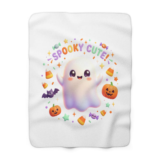 Spooky Cute Ghost Sherpa Blanket | Halloween Pumpkin Candy Plush Throw