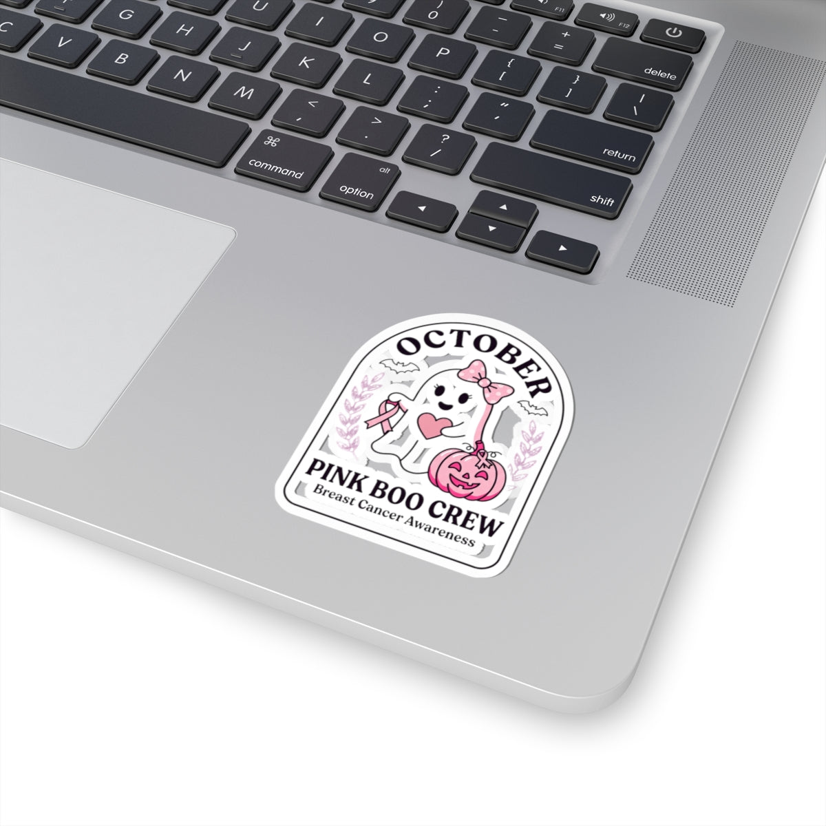 Pink Boo Crew Sticker | Breast Cancer Awareness Ghost Ribbon