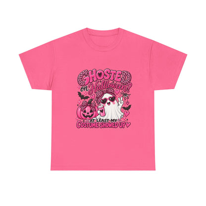 Halloween Ghost Tee – "Ghosted on Halloween? At Least My Costume Showed Up" Pink Cute Graphic