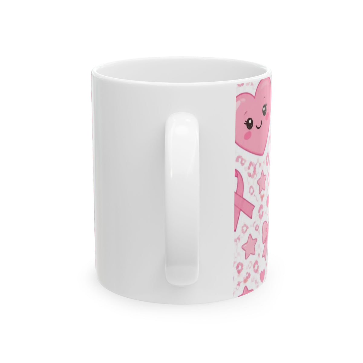 Breast Cancer Awareness Pink Ribbon Ceramic Mug – Cute Heart & Ribbon Pattern (11oz/15oz)