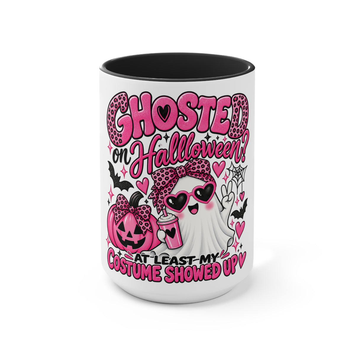 Halloween Ghost Mug — "Ghosted on Halloween" Cute Pink Costume Coffee Cup