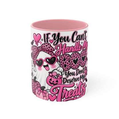 Halloween Pink Ghost Mug – "If You Can't Handle My Boo, You Don't Deserve My Treats" Accent Coffee Cup