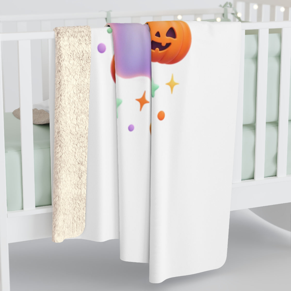 Spooky Cute Ghost Sherpa Blanket | Halloween Pumpkin Candy Plush Throw