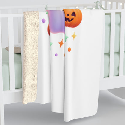 Spooky Cute Ghost Sherpa Blanket | Halloween Pumpkin Candy Plush Throw