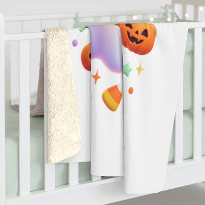 Spooky Cute Ghost Sherpa Blanket | Halloween Pumpkin Candy Plush Throw
