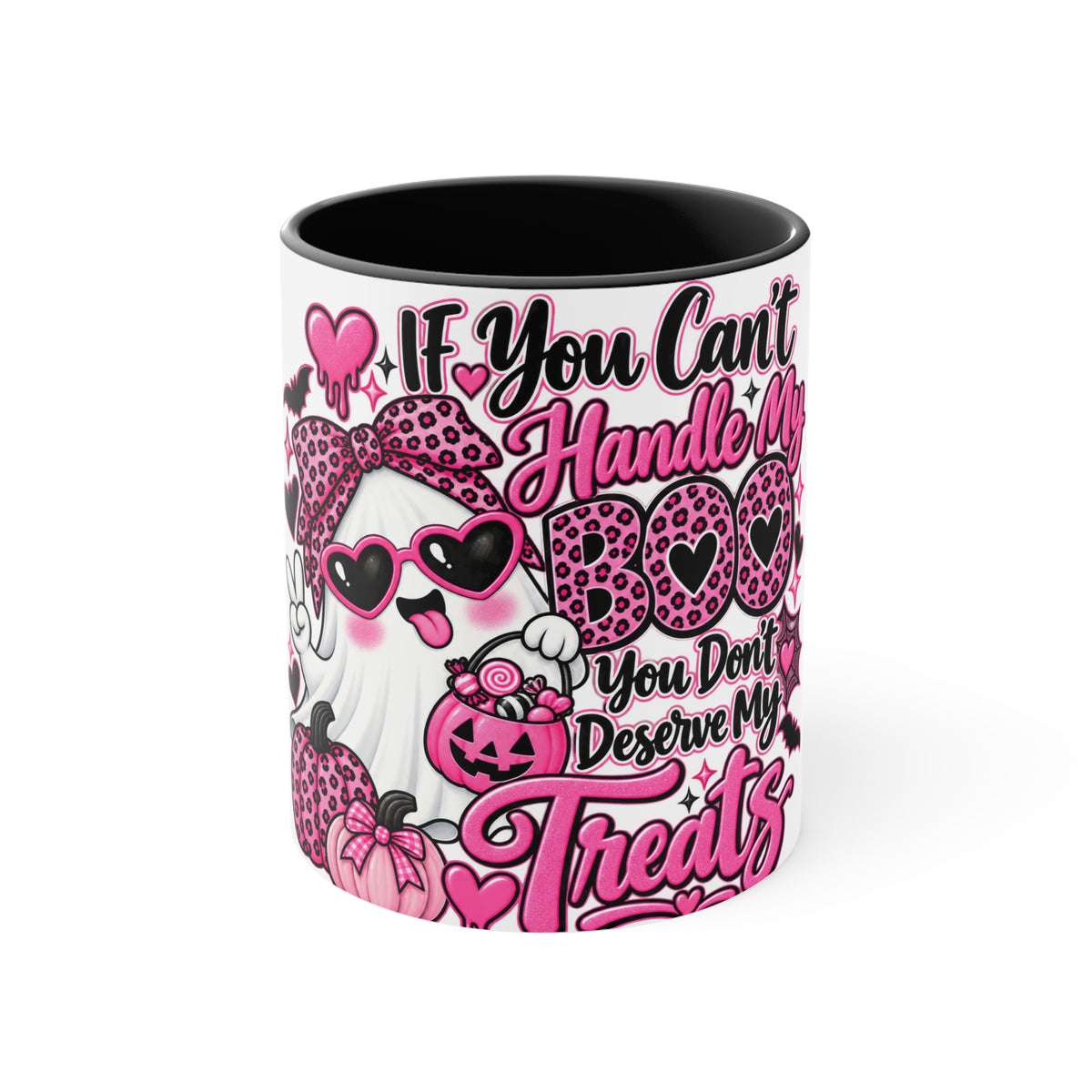 Halloween Pink Ghost Mug – "If You Can't Handle My Boo, You Don't Deserve My Treats" Accent Coffee Cup
