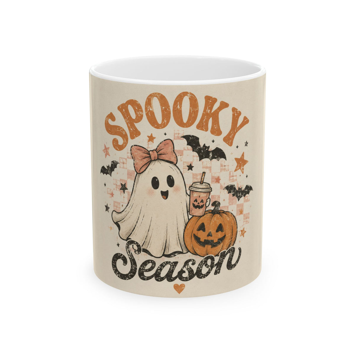 Spooky Season Ceramic Mug | Ghost, Pumpkin & Bat Halloween Coffee Cup