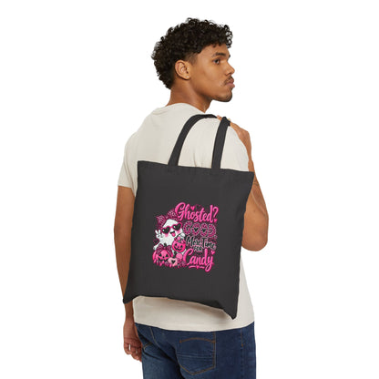 Halloween Canvas Tote — "Ghosted? More Time for Candy" Pink Skull Trick-or-Treat Bag