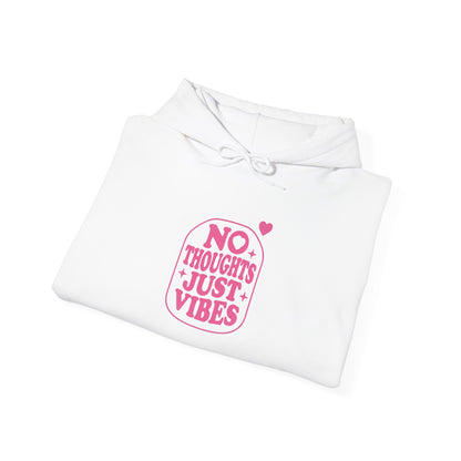 No Thoughts Just Vibes Hoodie | Retro Y2K Pink Slogan Pullover