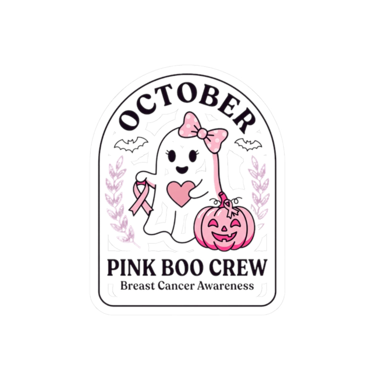 Pink Boo Crew Sticker | Breast Cancer Awareness Ghost Ribbon
