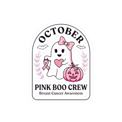 Pink Boo Crew Sticker | Breast Cancer Awareness Ghost Ribbon